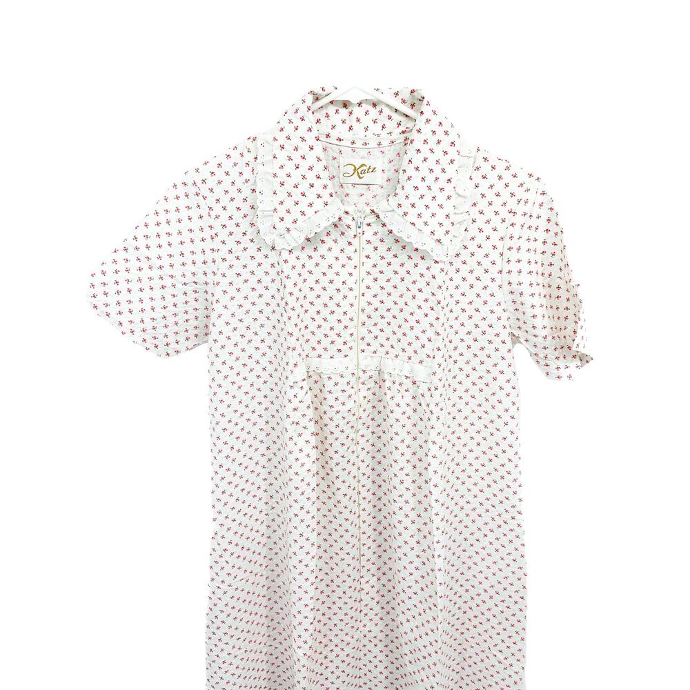 Katz Floral Maxi Nightgown House Coat Laced 1/2 Zip Sz M Housecoat Granny Core